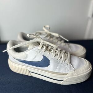 Nike Court Legacy Lift Platform Sneakers – White/Blue Swoosh